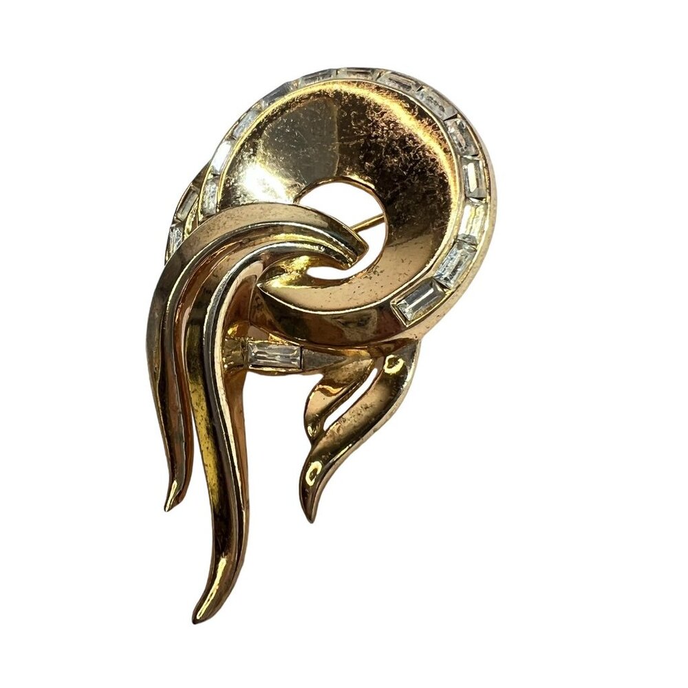 Vtg Alfred Philippe Crown Trifari Brooch Baguette Rhinestone Accents Pre-1955